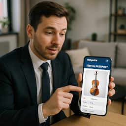 An artisan presenting a Digital Product Passport on a mobile phone