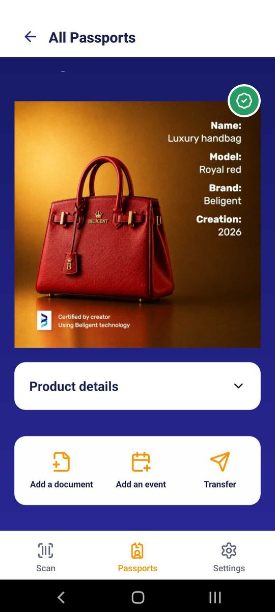 Handbag passport displayed in the Beligent Scanner