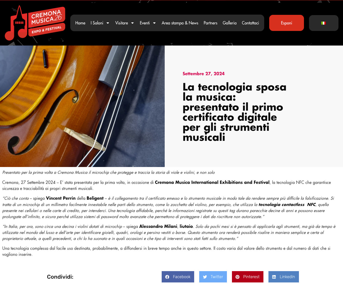 Cremona Musica article: La tecnologia sposa la musica
